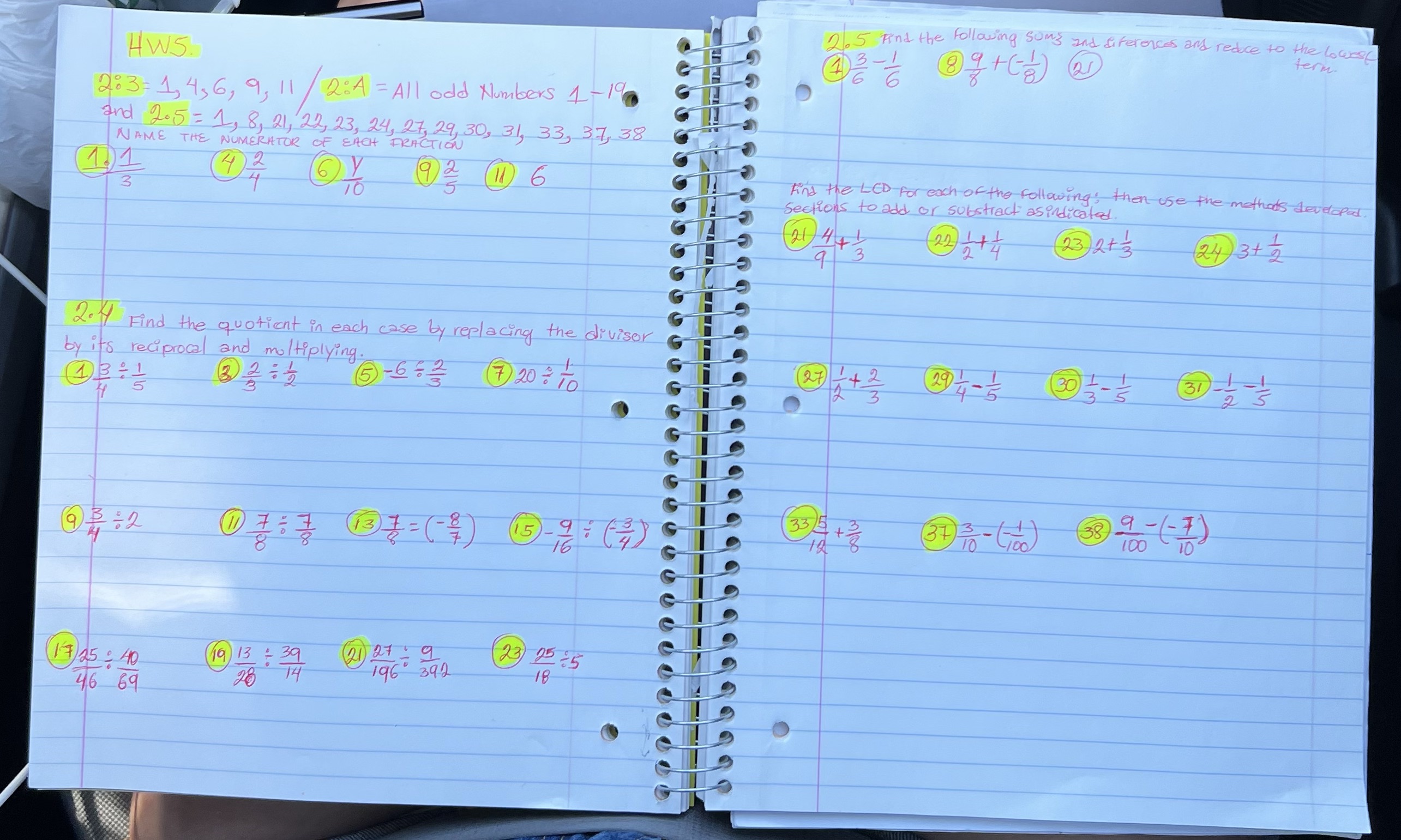 2. 5 Find the following sums and differences and