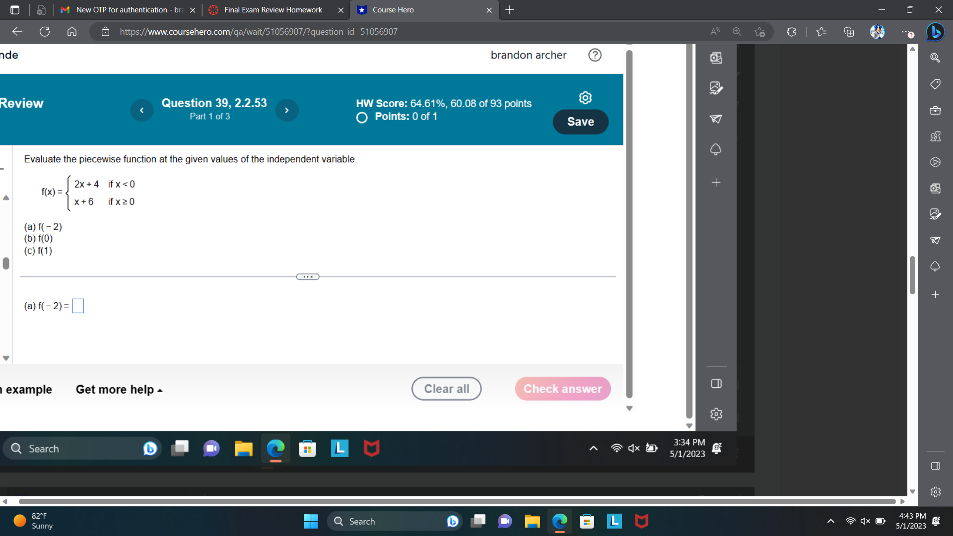 M New OTP for authentication - bra x Final Exam