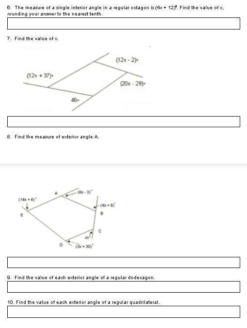 6. The measure of a single interior angle in a
