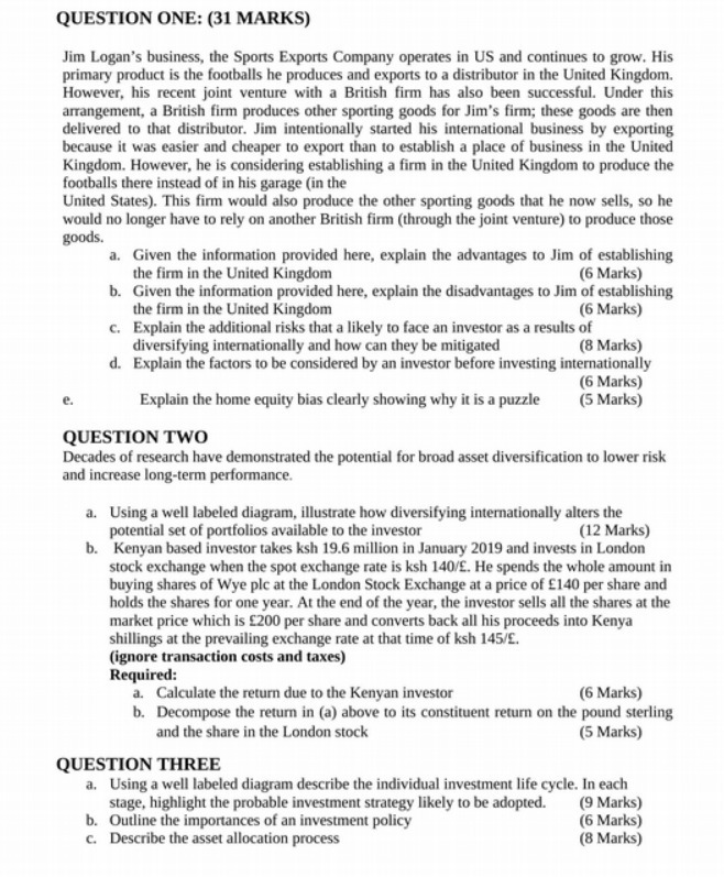 QUESTION ONE: (31 MARKS) Jim Logan's