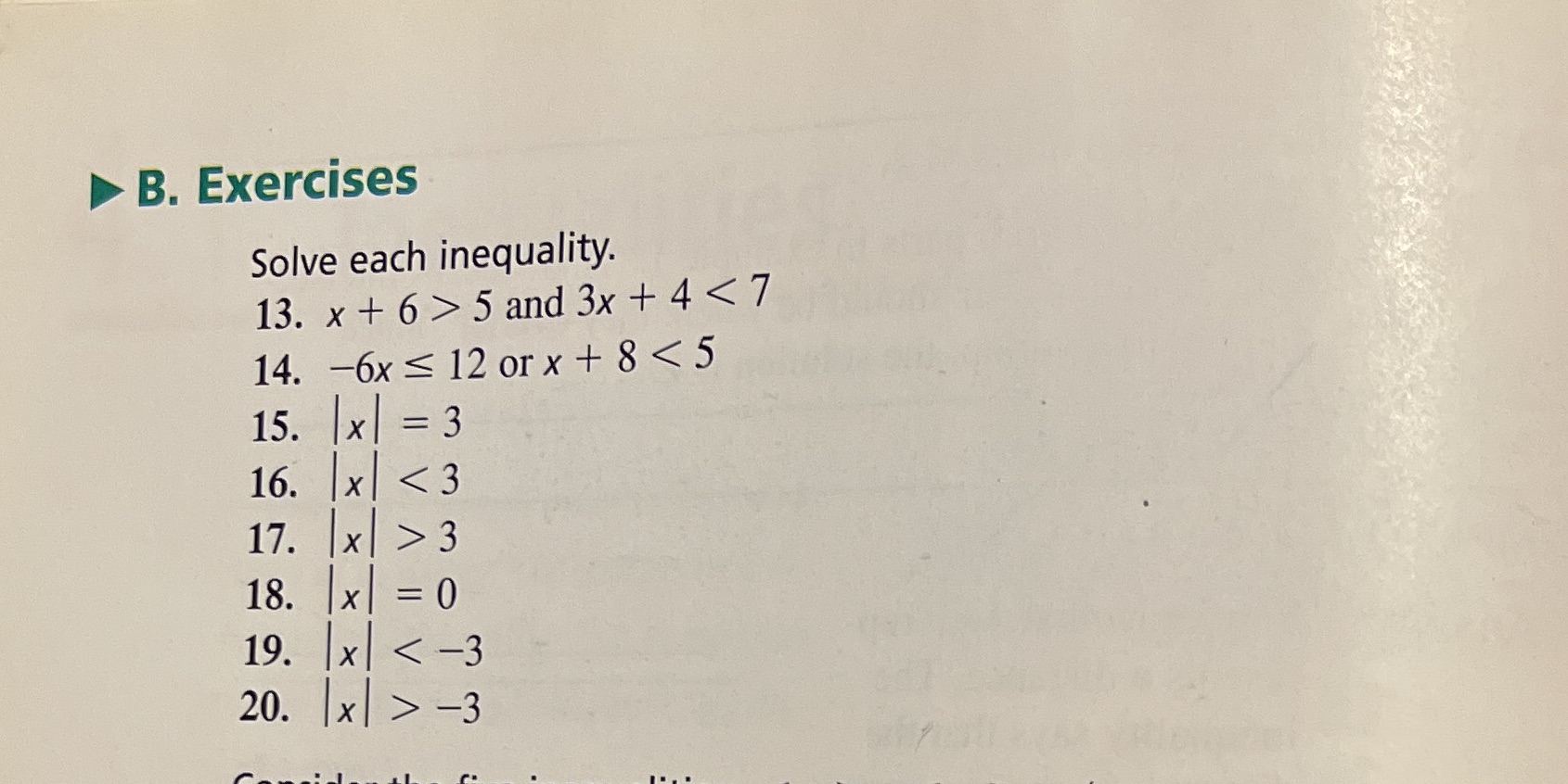 13 through 20 please B. Exercises Solve each