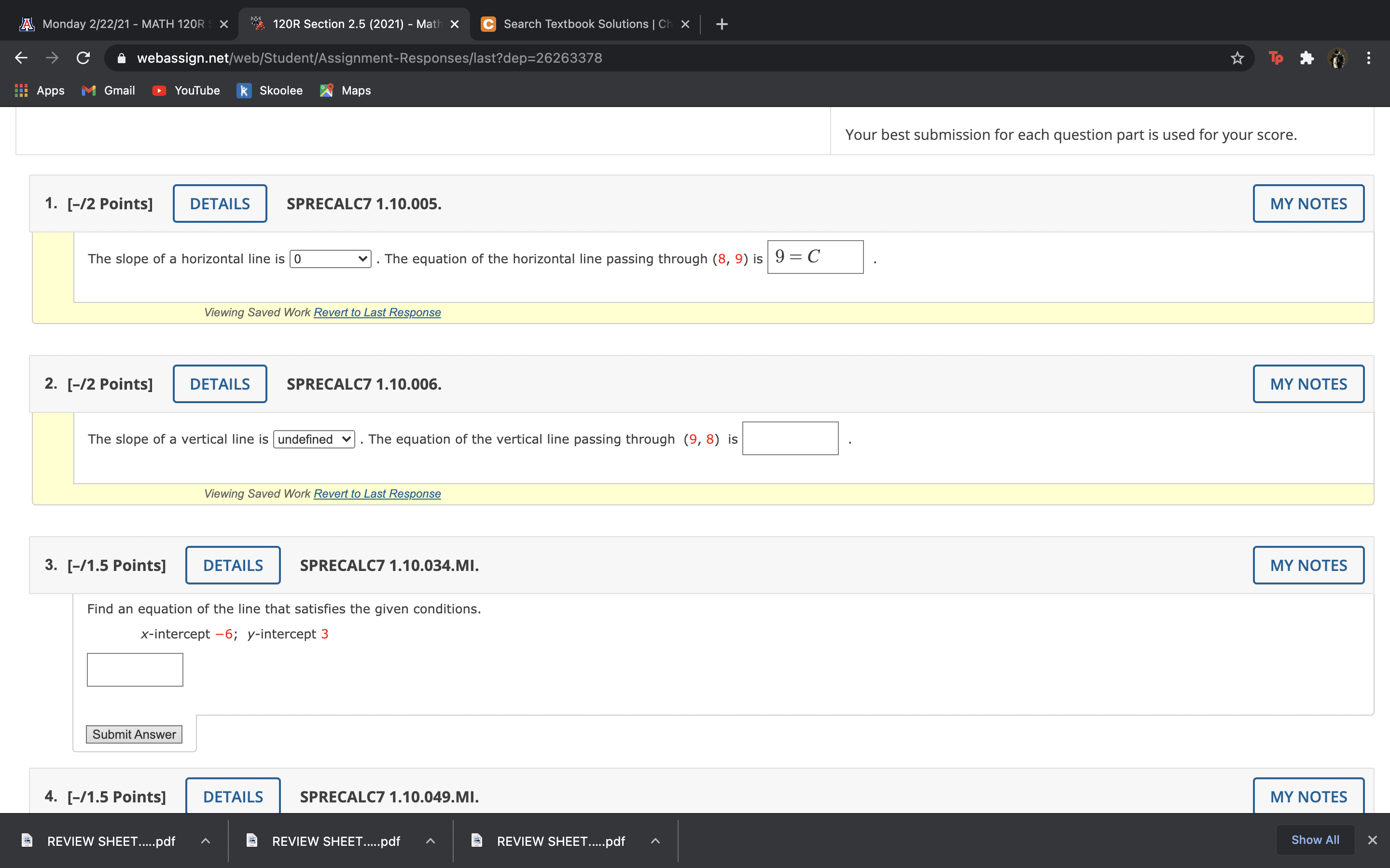 Can you answer 1-3 please 4, Monday 2/22/21 -