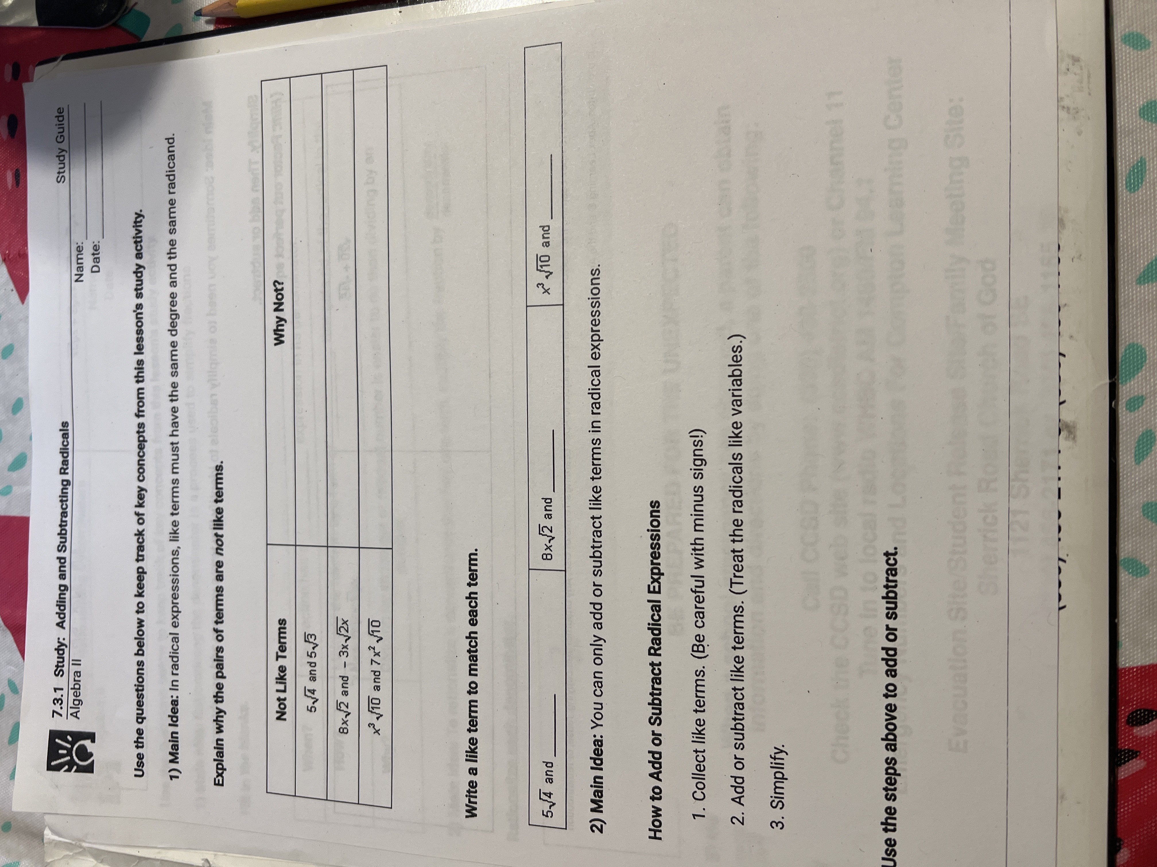 7.3.1 Study: Adding and Subtracting Radicals