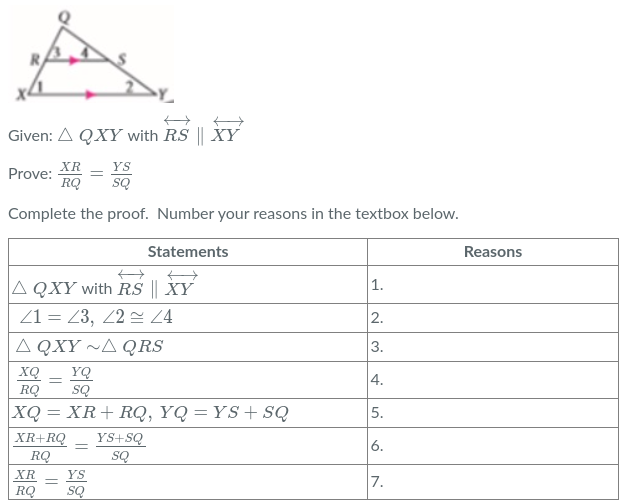 What are the proofs? Given: A QXY with RS | XY YS