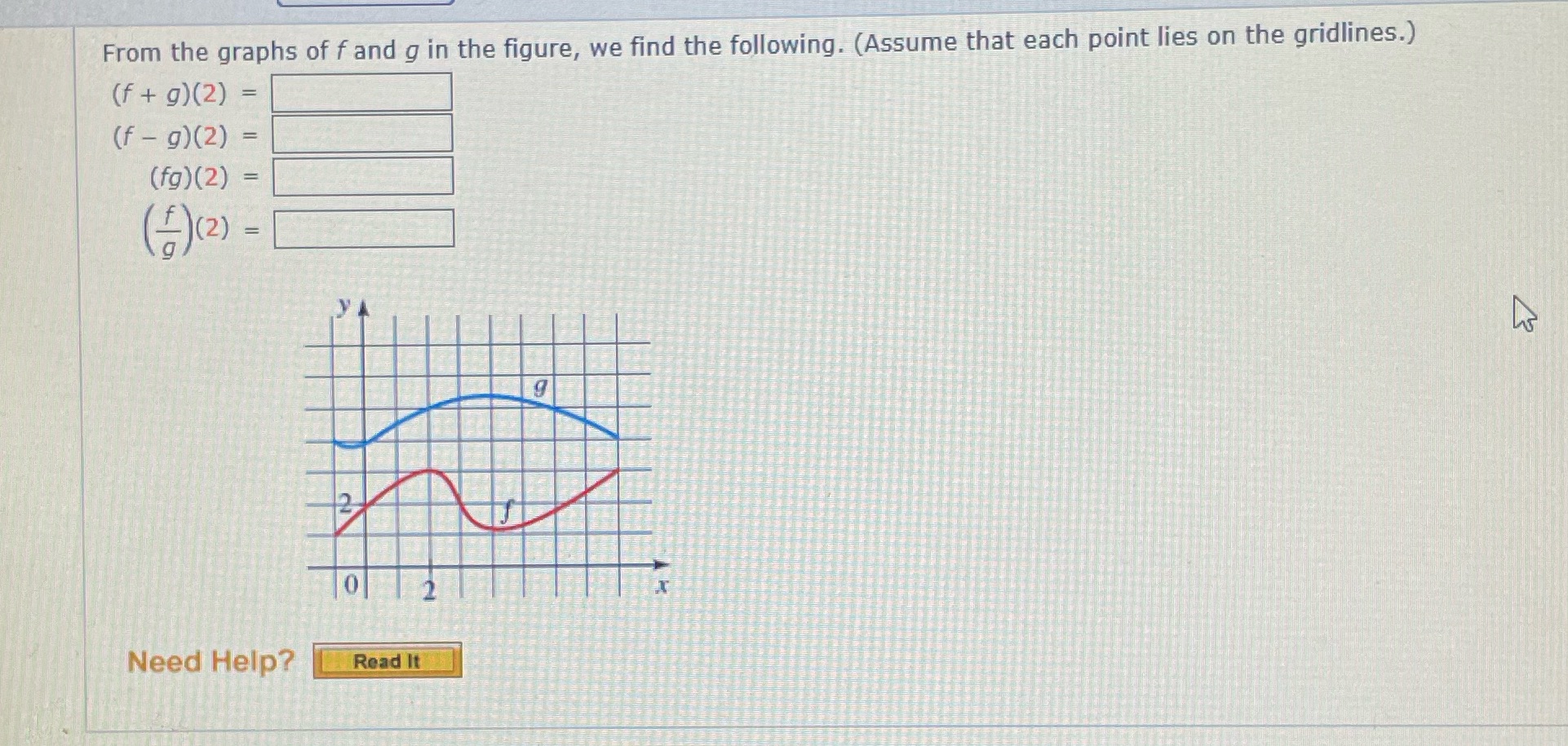 Help please From the graphs of f and g in the