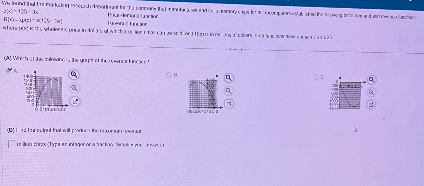 p(x) = 125 - 3x We found that the marketing