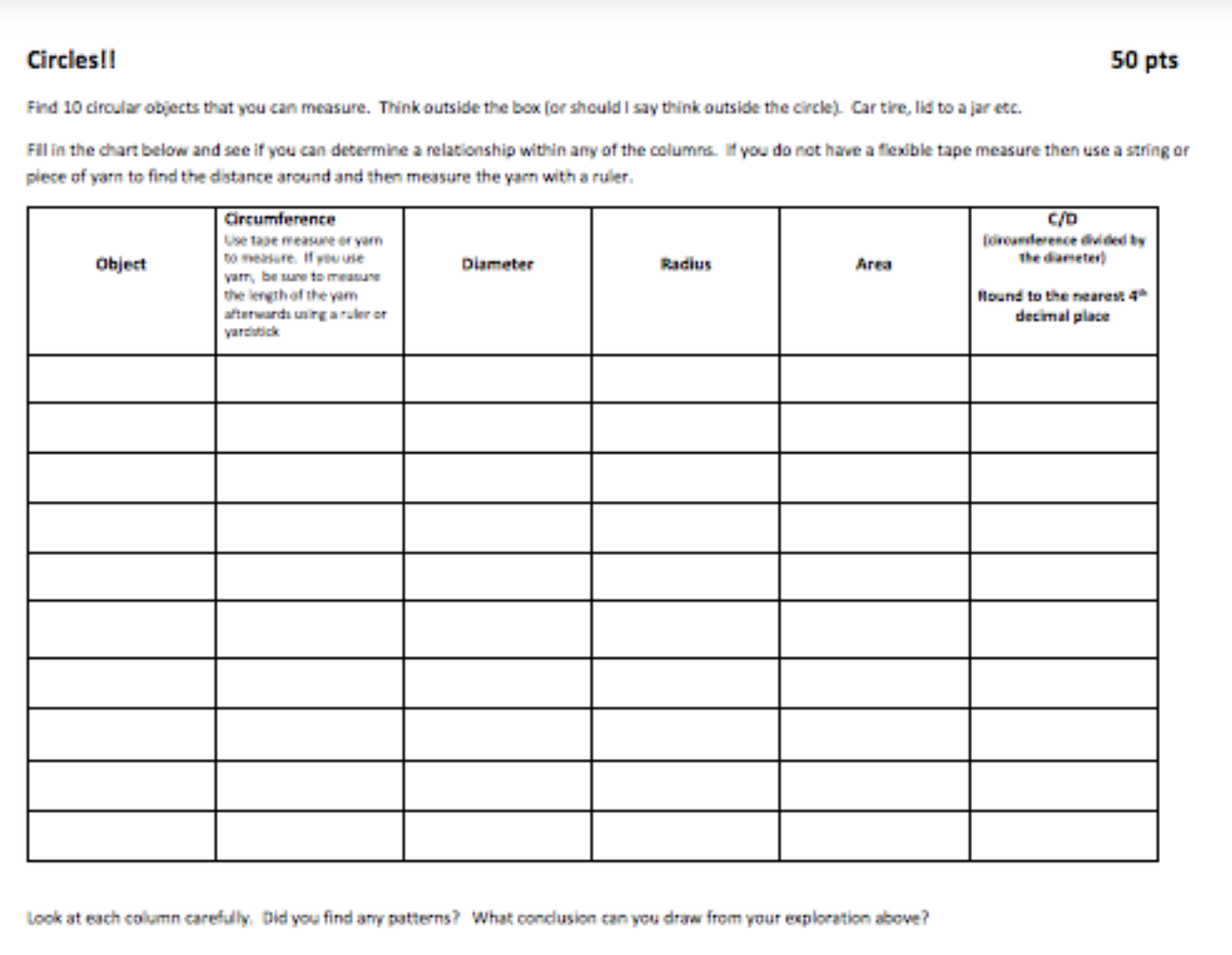 9.00 Assignment: Circles!! 50 pts Find 10