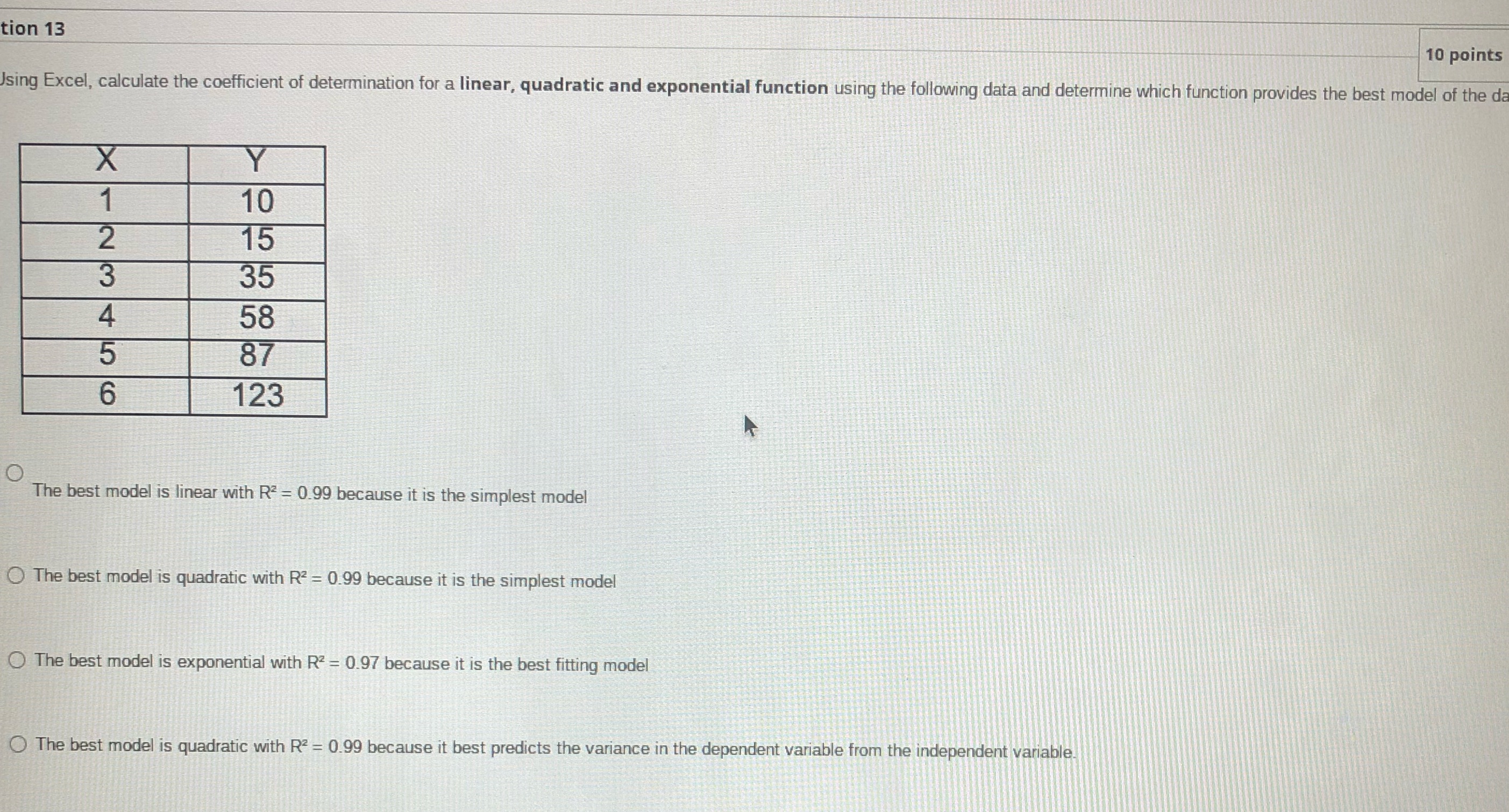 tion 13 10 points Jsing Excel, calculate the