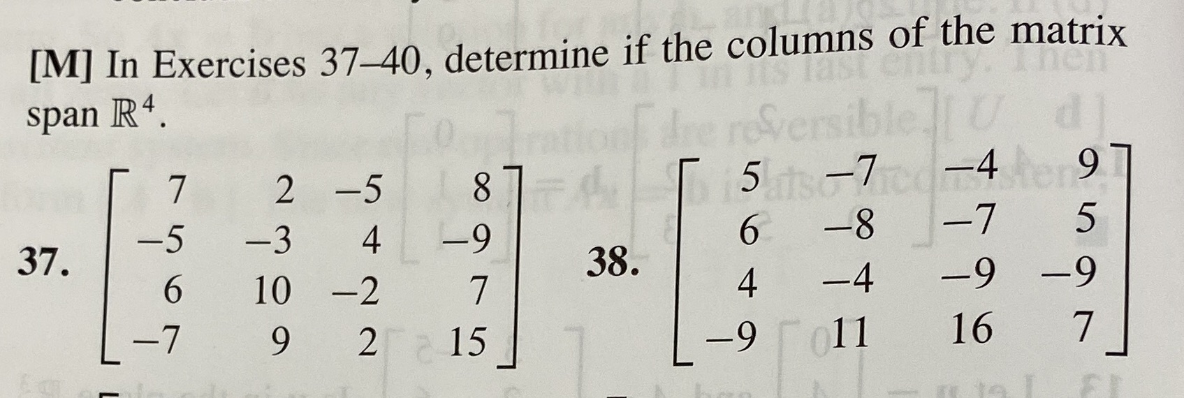 [M] In Exercises 37-40, determine if the columns