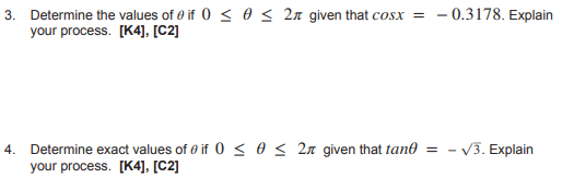 3. Determine the values of o if 0) < 0 < 2x given