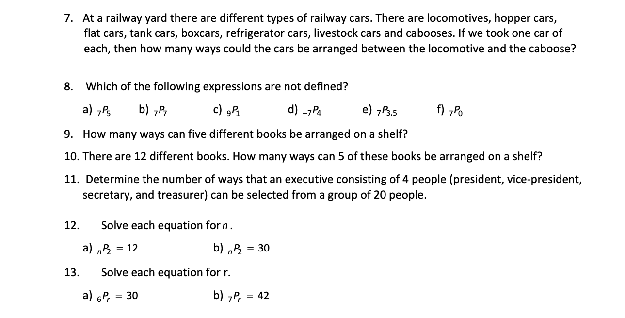 7. At a railway yard there are different types of