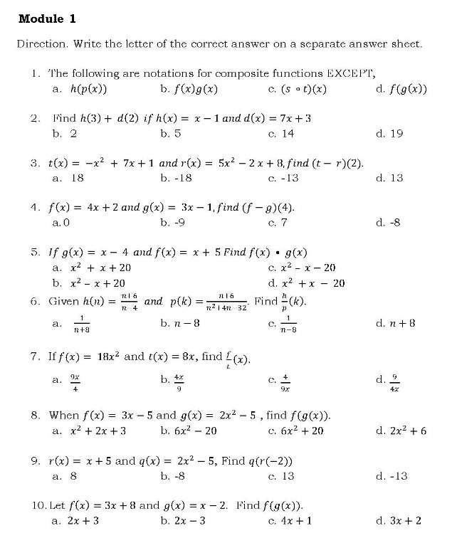 Module 1 Direction. Write the letter of the