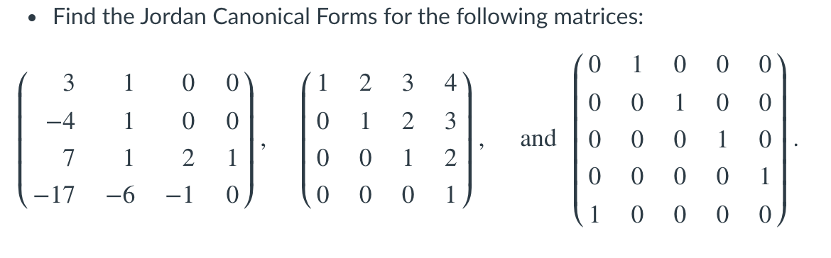 Pls help find JCF for the last matrice . Find the