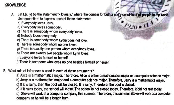 DISCRETE MATHEMATICS KNOWLEDGE A. Let L(x, y) be
