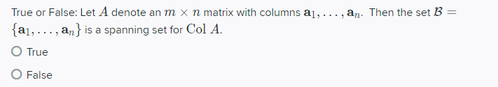 True er False: Let j-l denote an m x n matrix