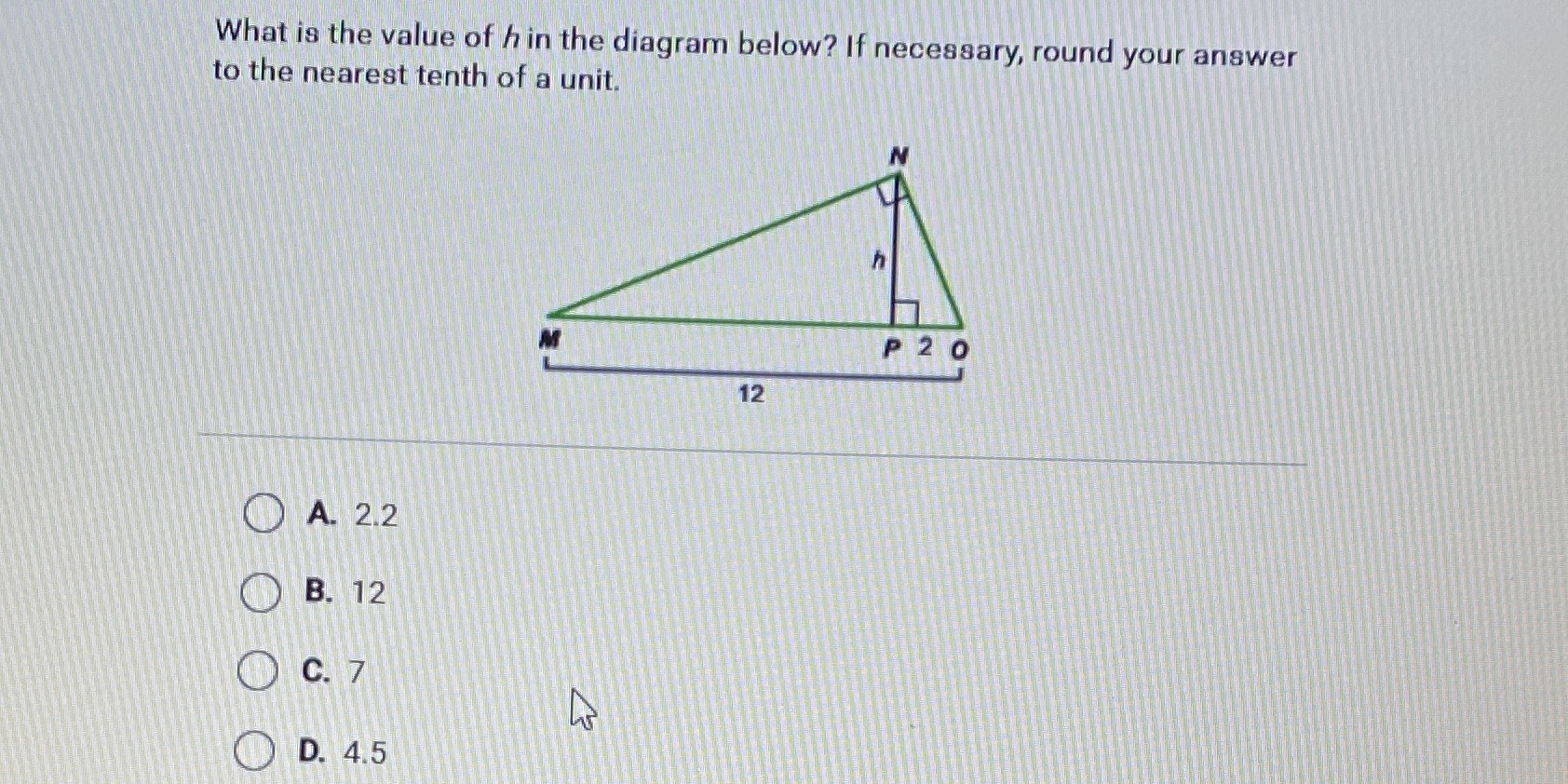 What is the value of h in the diagram below? If