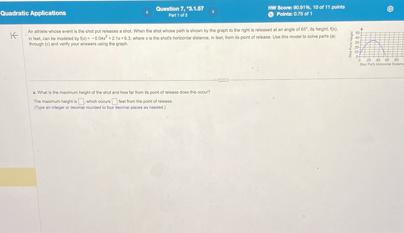 HW Score: 90.91%, 10 of 11 points Quadratic