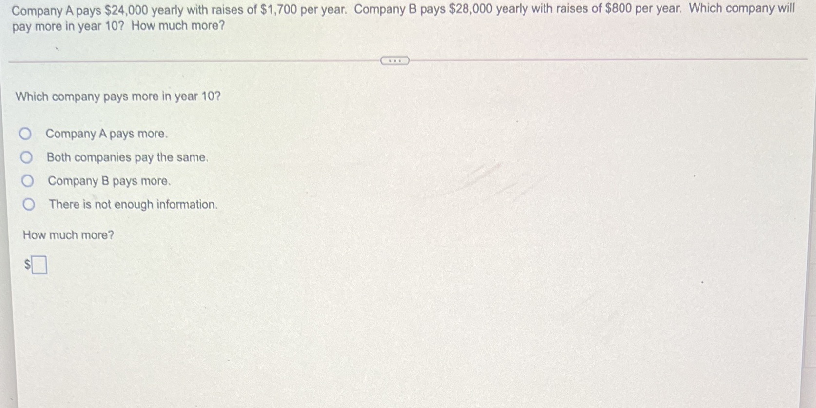Company A pays $24,000 yearly with raises of