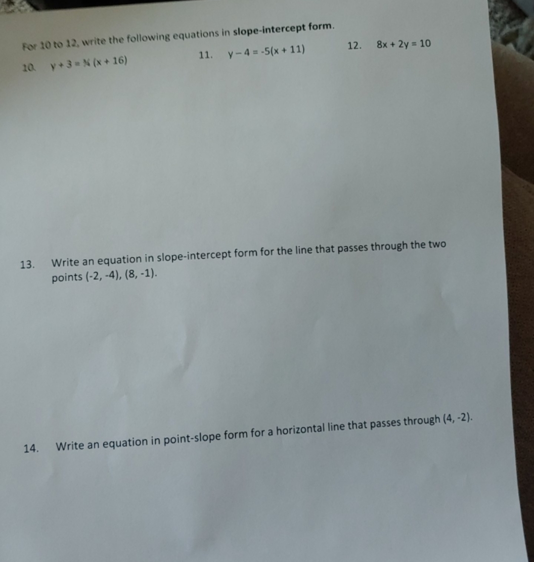 equations of lines For 10 to 12, write the