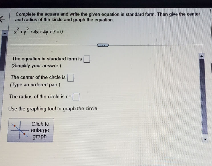 standard form center radiusgraph Complete the