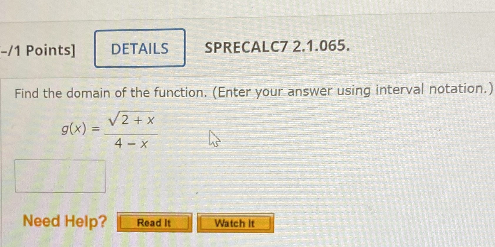 -/1 Points] DETAILS SPRECALC7 2.1.065. Find the