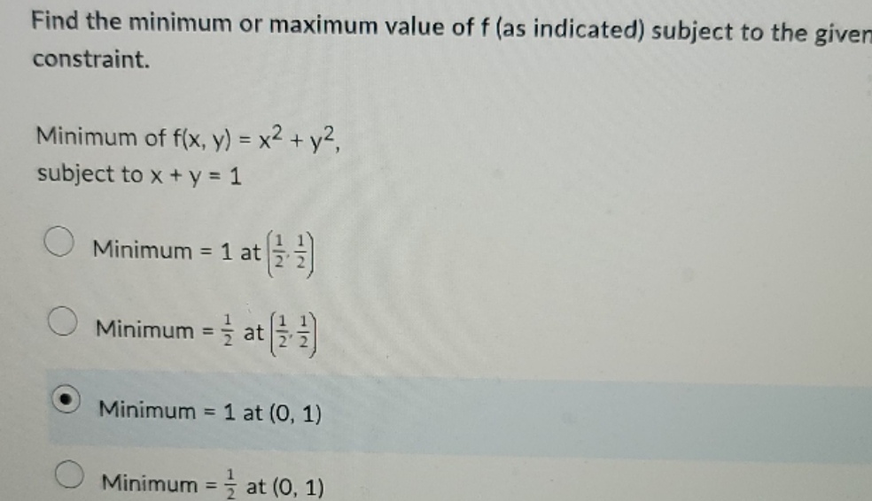 minimum and maximum Find the minimum or maximum