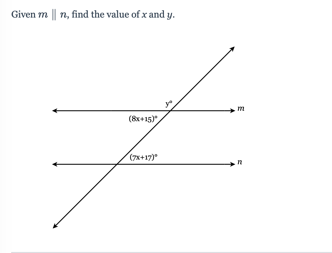 Given m n, find the value of x and y. yo m