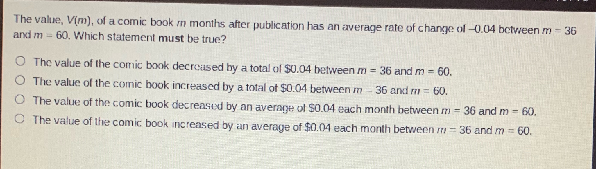 The value, V(m), of a comic book m months after