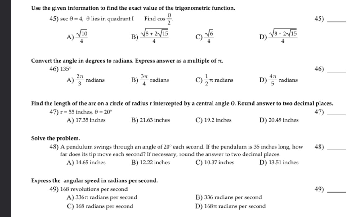 Solve these problems on paper and show every step