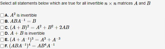 Linear Algebra question Select all statements