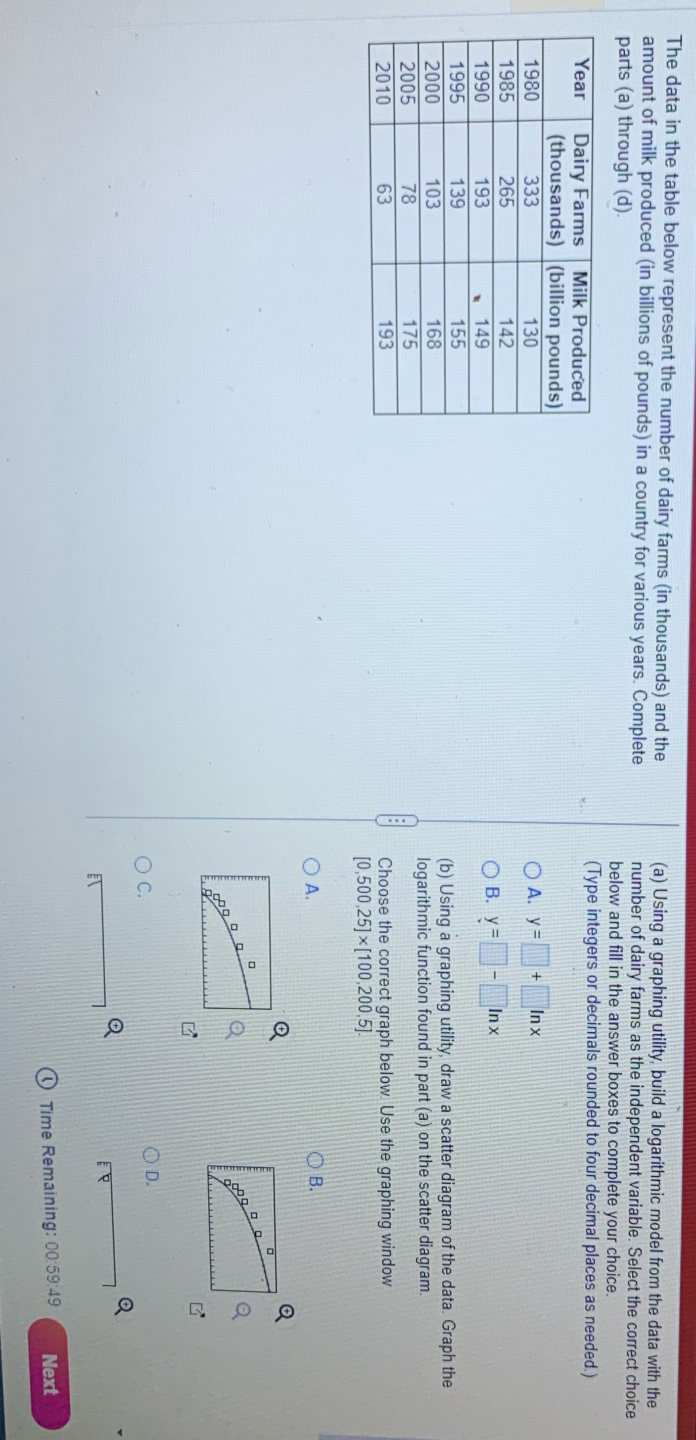 The data in the table below represent the number