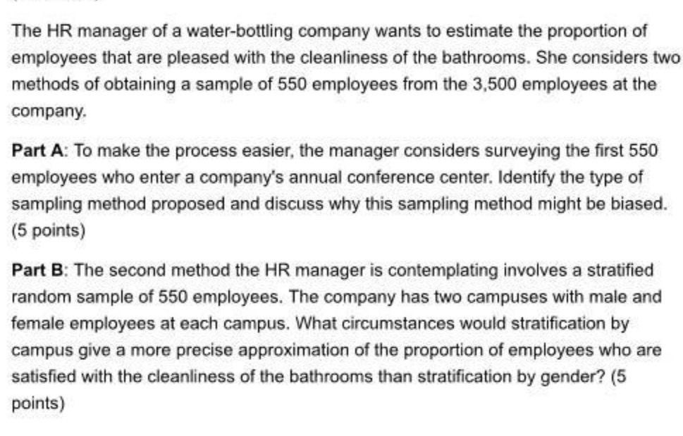 The HR manager of a water-bottling company wants