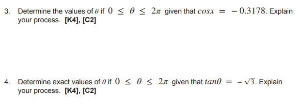 3. Determine the values of e if 0) < 0 < 2x given