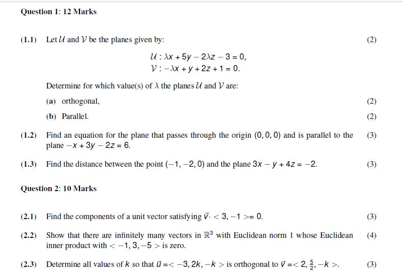 Question 1: 12 Marks {Ll} Let H and V he the