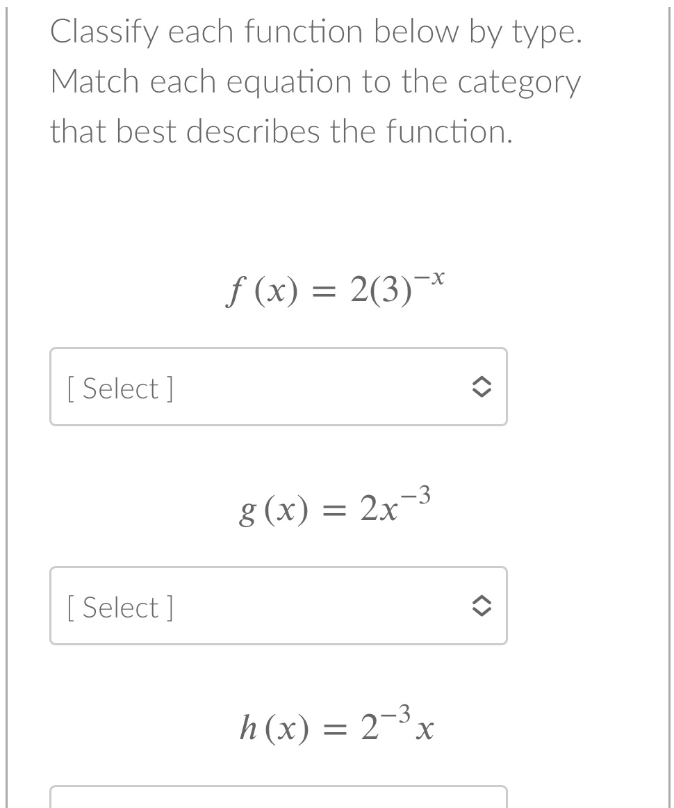 The options are - rational- linear- exponential -