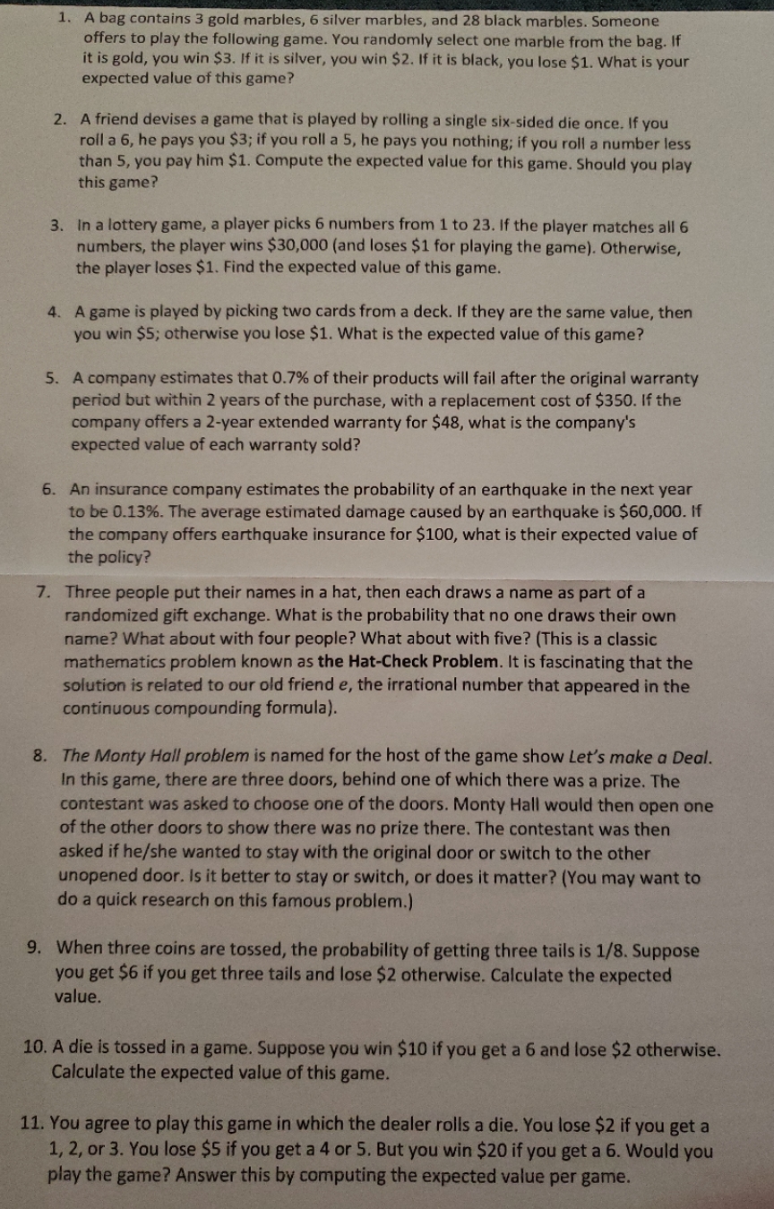 thank you very much in advance 1. A bag contains