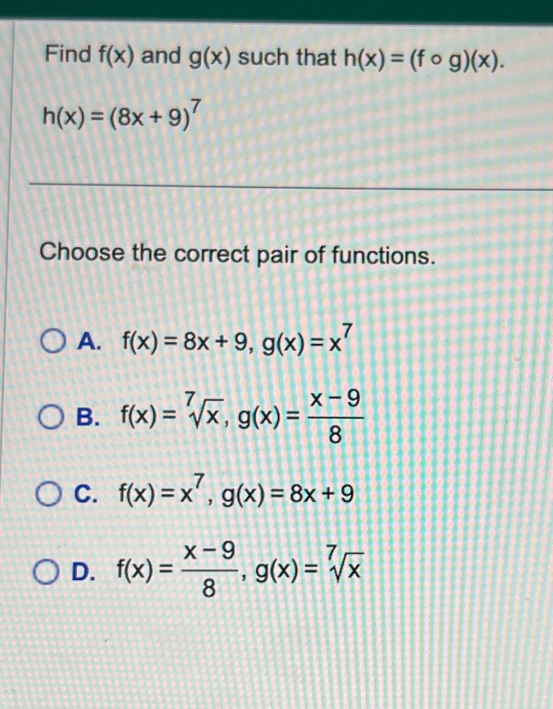 How do I solve this? Find f(x) and g(x) such that