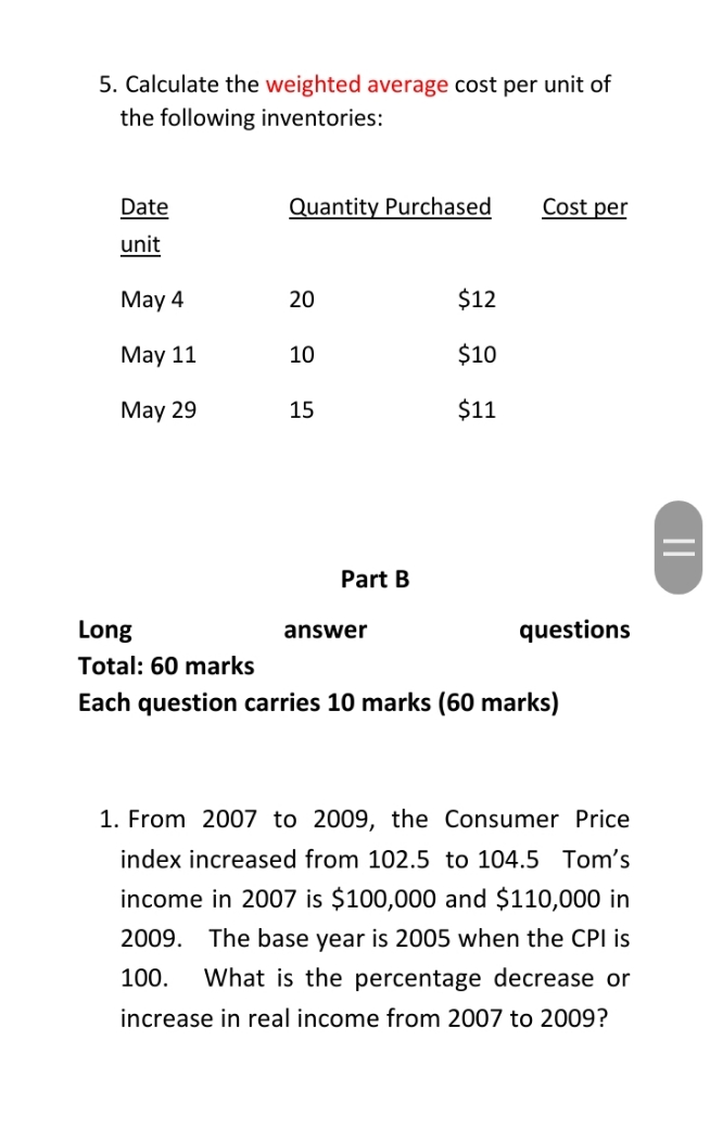 detailed answer 5. Calculate the weighted average