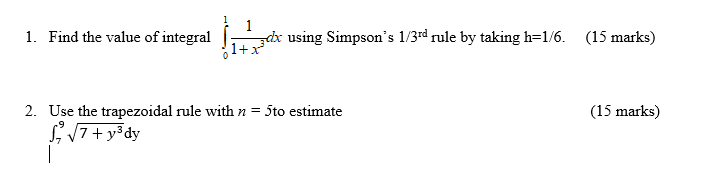 1. Find the value of integral edx using