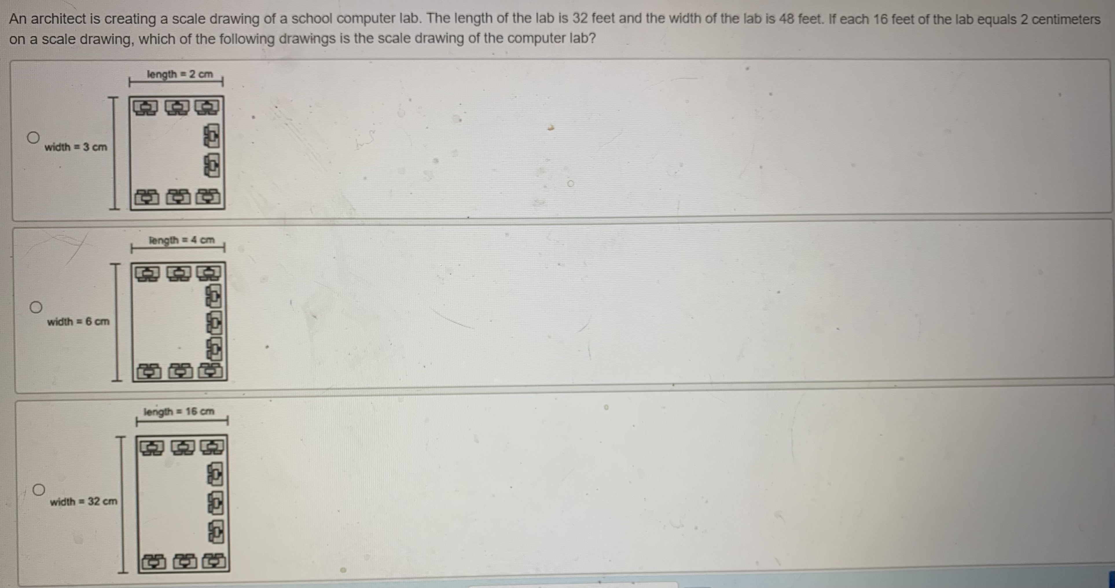 An architect is creating a scale drawing of a