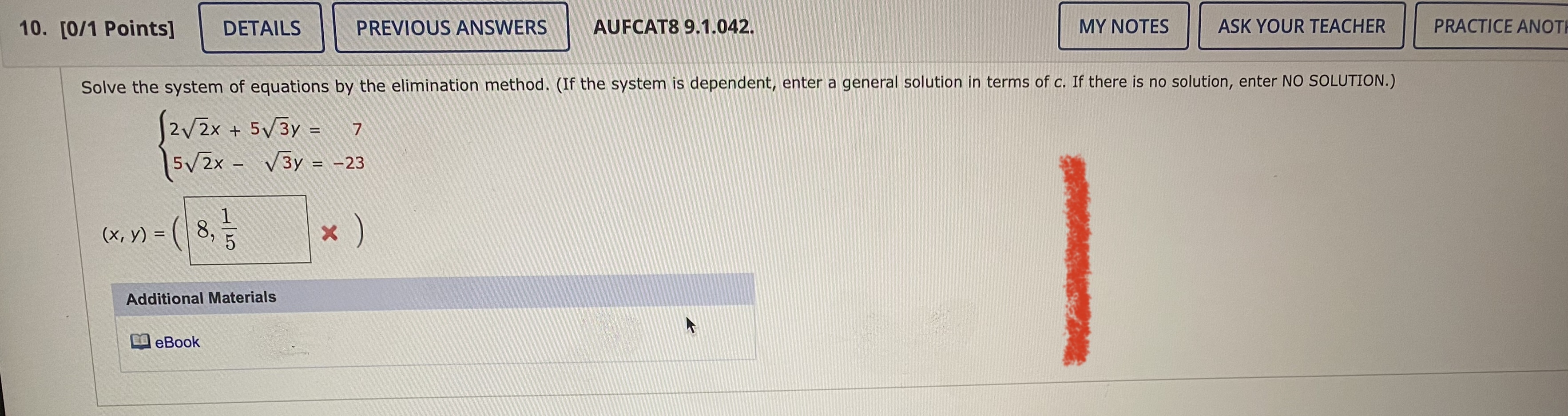 10. [0/1 Points] DETAILS PREVIOUS ANSWERS AUFCAT8
