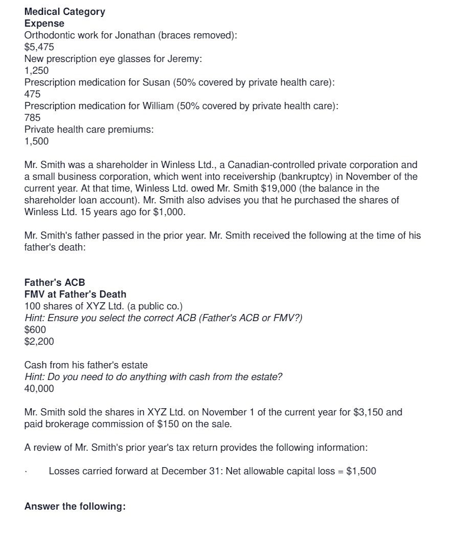Medical Category Expense Orthodontic work for