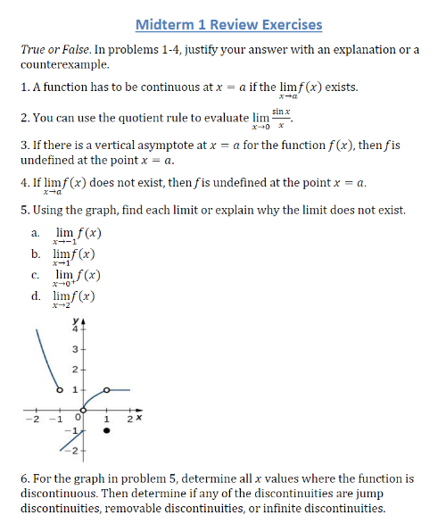 Midterm 1 Review Exercises True or False. In