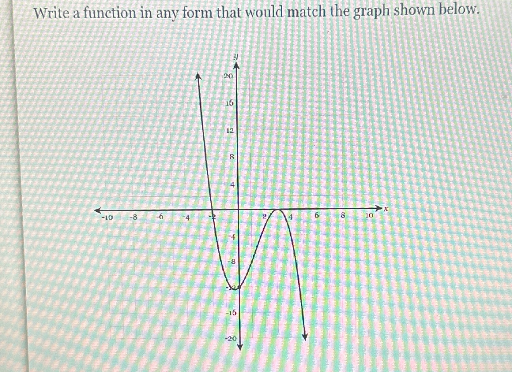Write a function in any form that would match the
