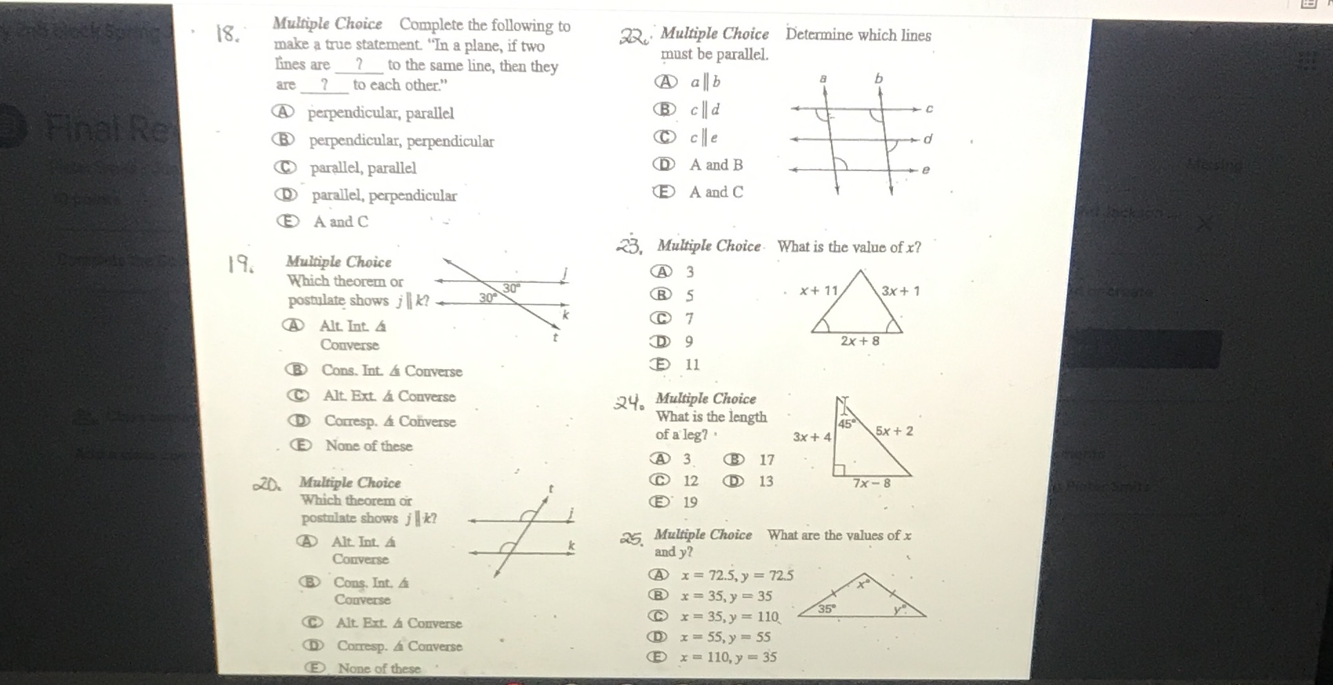 Need answers 18. Multiple Choice Complete the