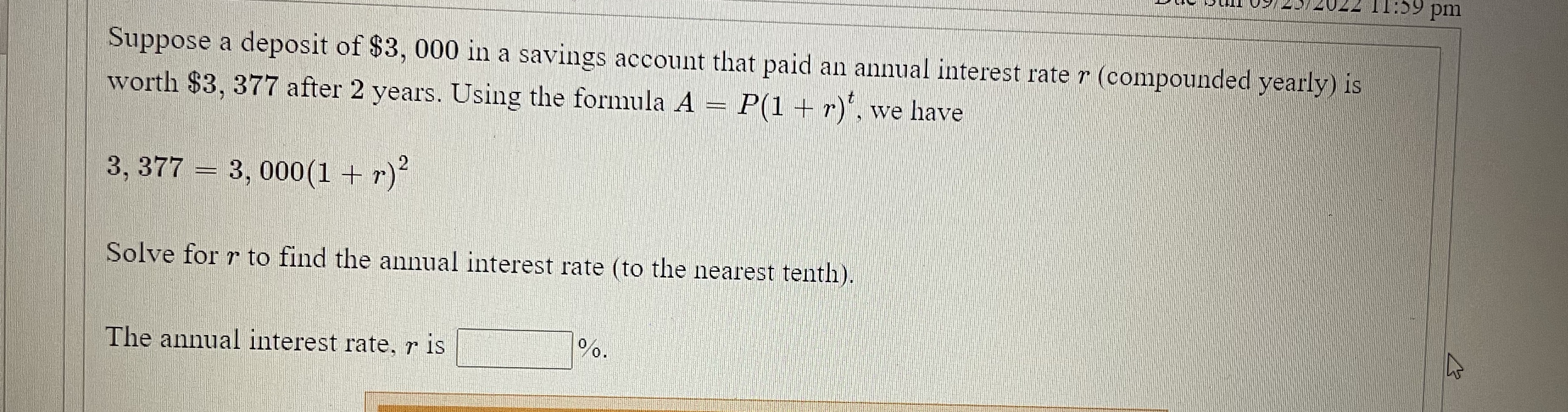 Suppose a deposit of $3,000 in a savings account