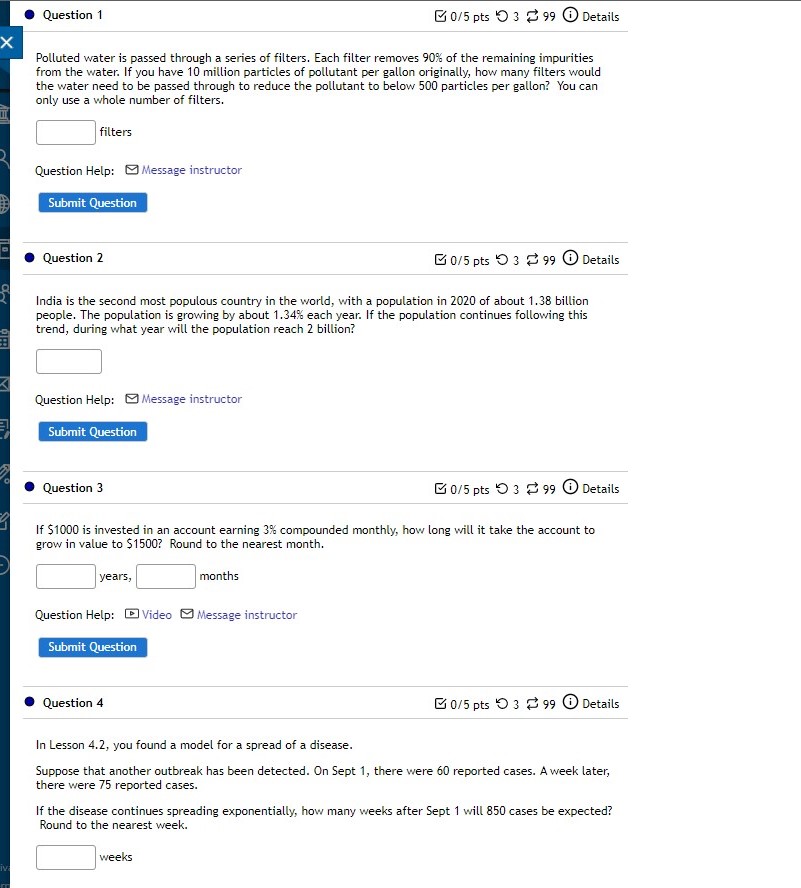 There are 7 question here . Question 1 0/5 pts O