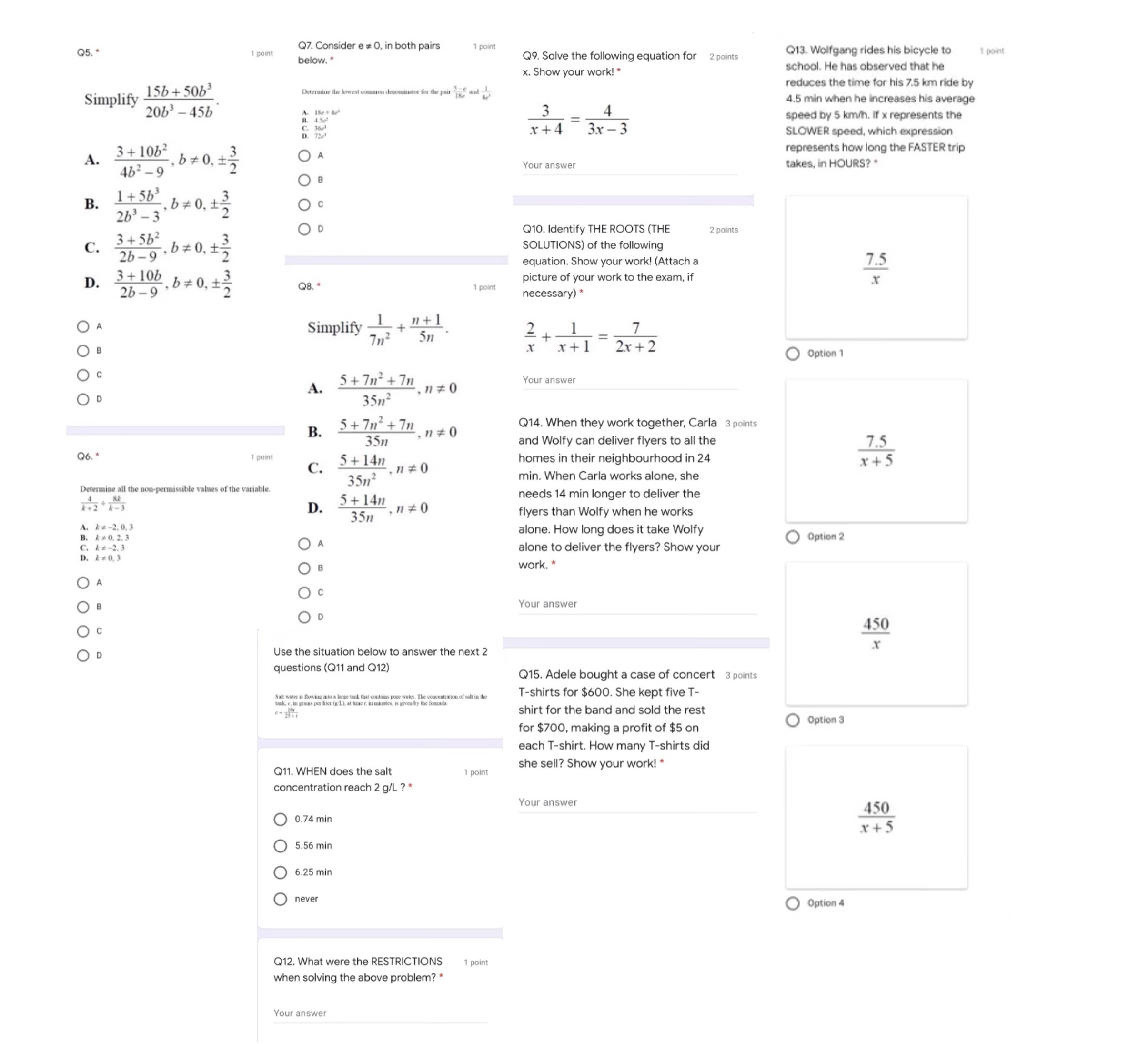 Q5. . 1 point Q7. Consider e # 0, in both pairs 1