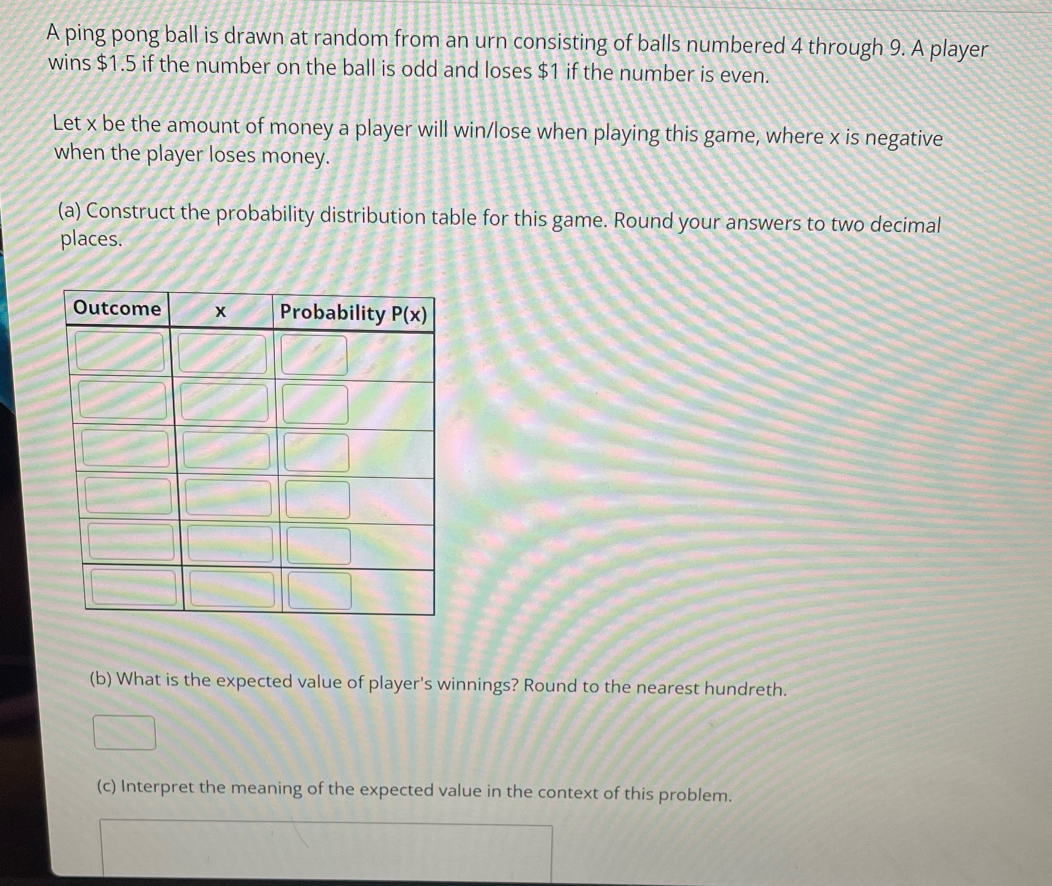 A ping pong ball is drawn at random from an urn