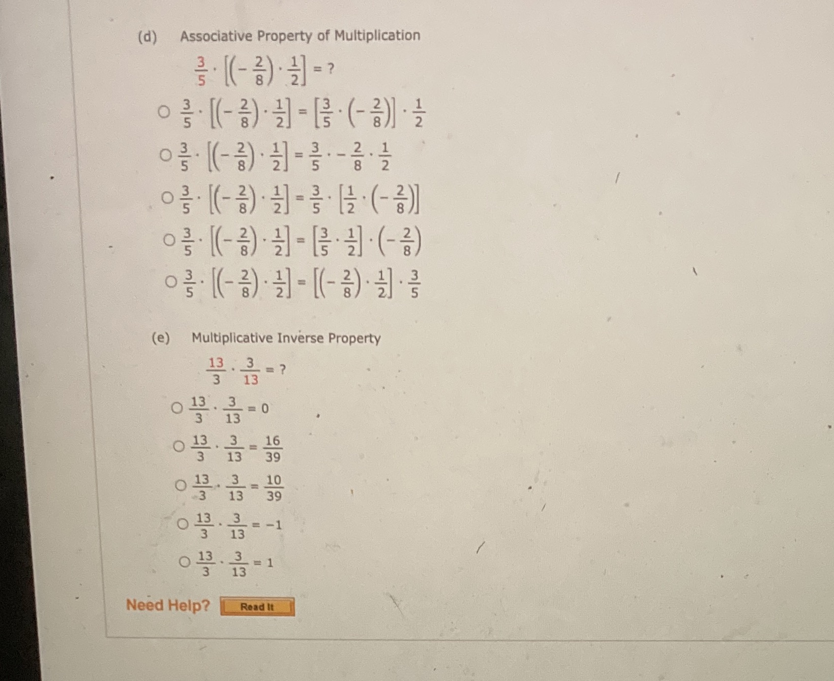 (d) Associative Property of Multiplication 3 . 1(